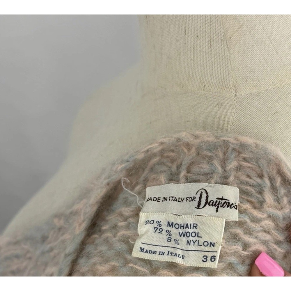 Vintage 50s Mohair Wool Cardigan Sweater Italy Dayton's Pastel Pink Blue 36 - Picture 5 of 6